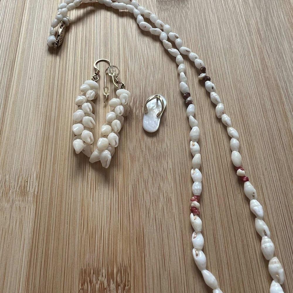 Niihau White Shell Necklace & Earring Set - Natural White Shells
